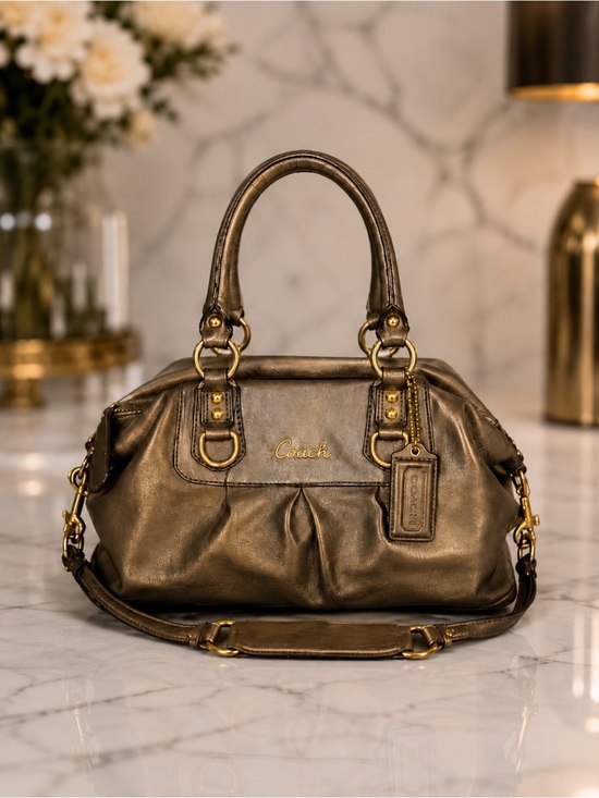 Coach Handbags - Coach Metallic Leather Satchel | Brass Hardware | Vintage Style | Bronze